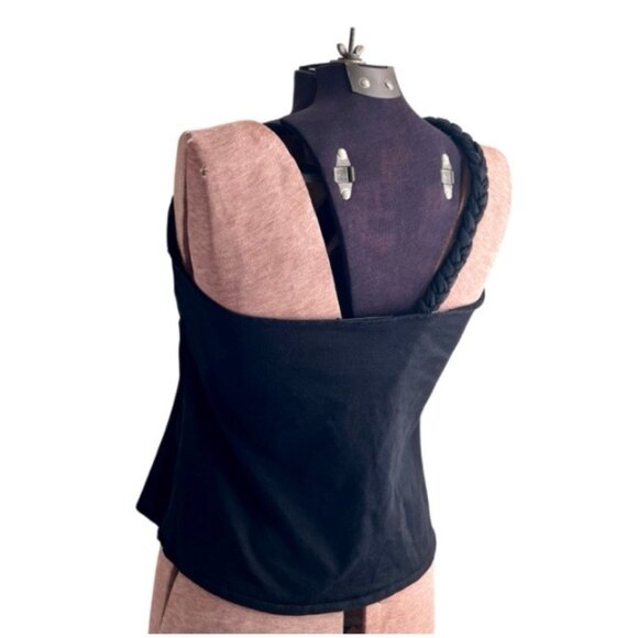 Elie Tahari Black Silk-Blend One-Shoulder Braided Strap Top L - Picture 3 of 8